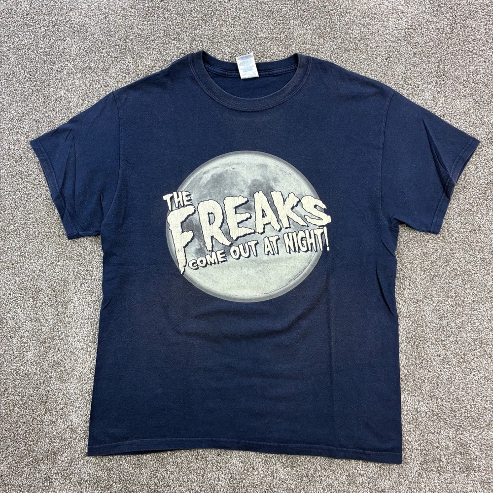 Vintage The Freaks Come Out At Night Shirt Mens L Blue Full Moon Tod Browning